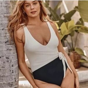 Summer Salt The Perfect Wrap Size 12 Swimsuit Black Cream One Piece Beach